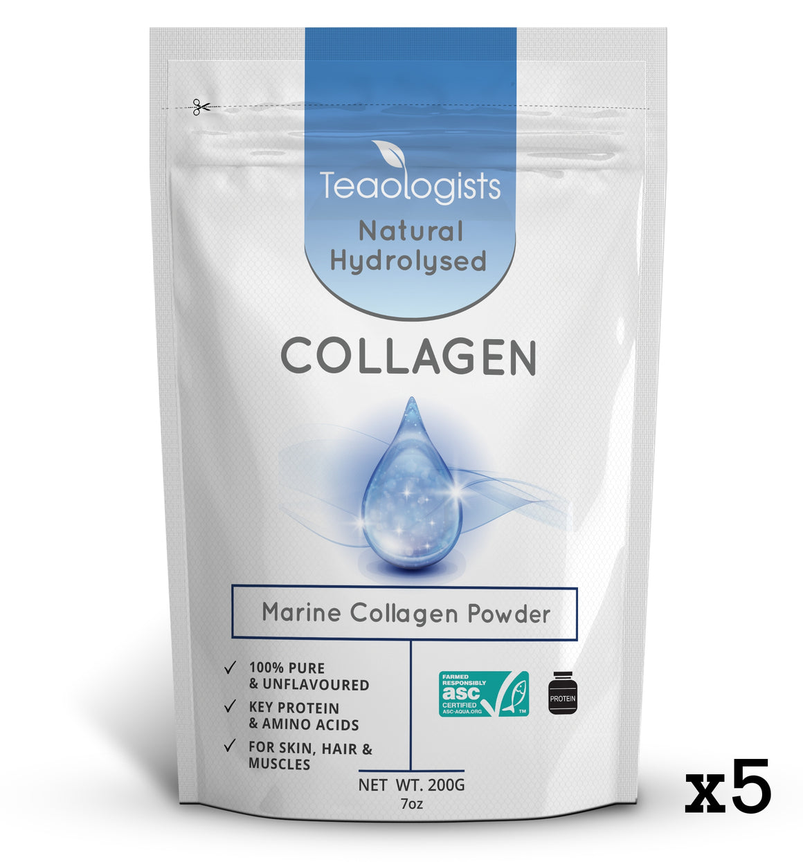 Marine Collagen Peptides Powder Protein Supplement 1kg (5 x 200g)